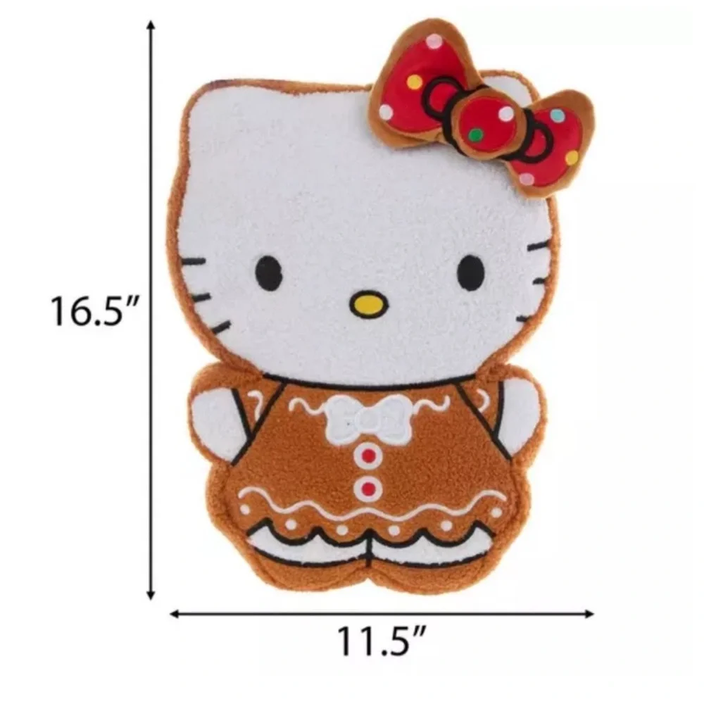 Hello Kitty Gingerbread Pillow, Holiday 2025 Festive Plush with Red Bow, New
